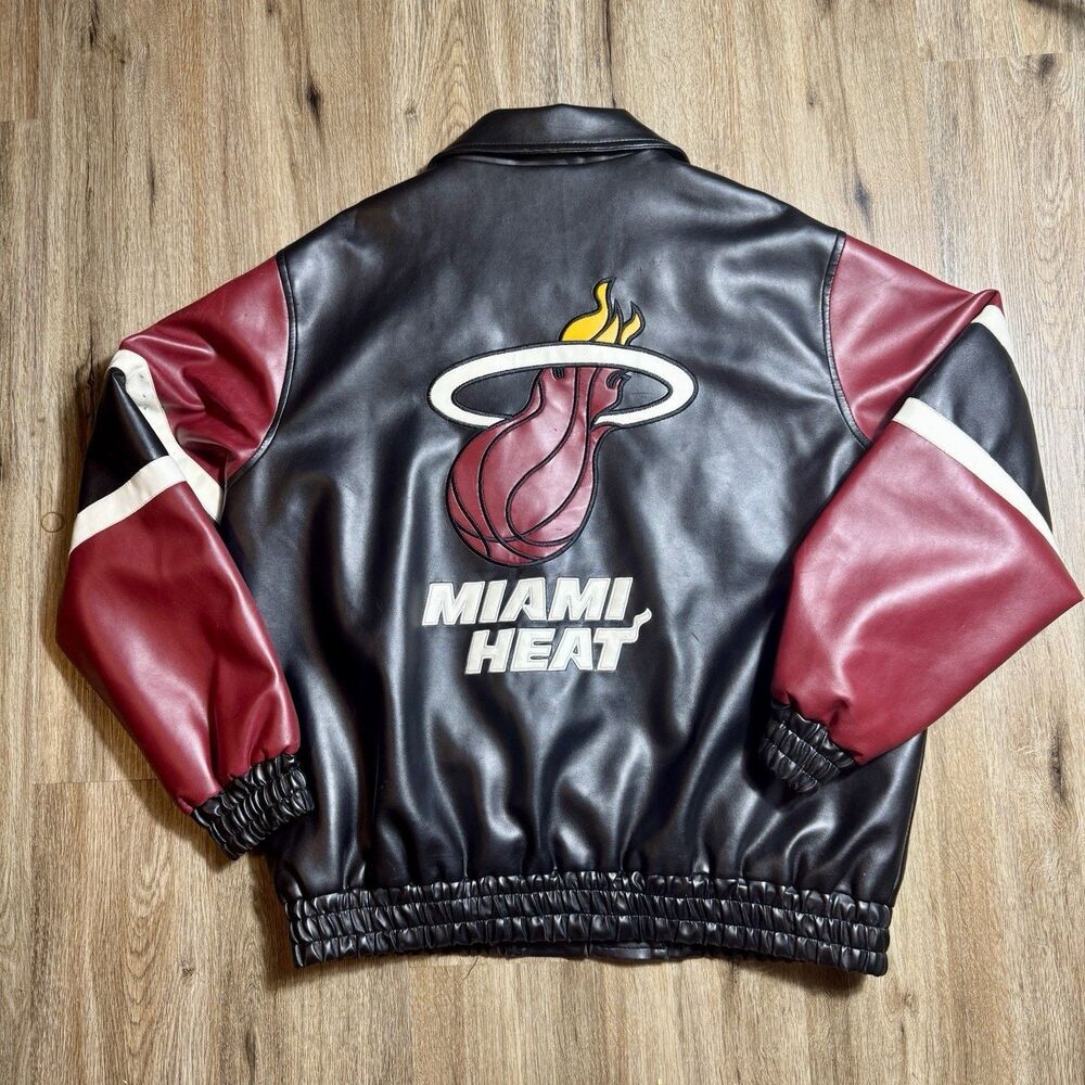 Vintage Y2K Miami Heat NBA Basketball Black Leather Bomber Jacket Men’s XL RARE